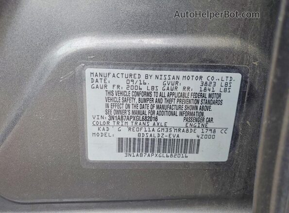 3N1AB7APXGL682016 2016 NISSAN SENTRA Угольный Вид подкапотного пространства