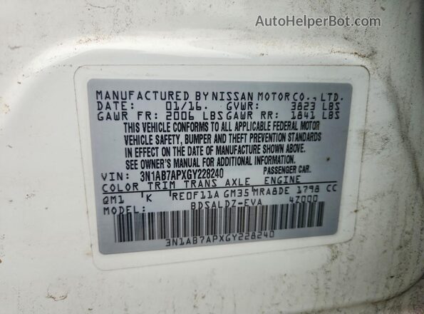 3N1AB7APXGY228240 2016 NISSAN SENTRA Белый Вид подкапотного пространства