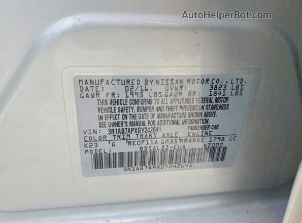 3N1AB7APXGY242641 2016 NISSAN SENTRA Серебряный Вид подкапотного пространства