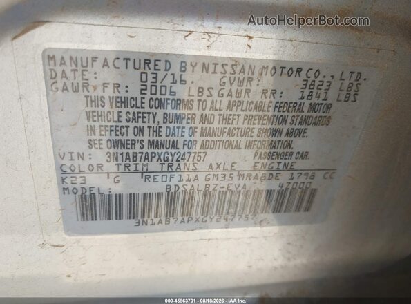 3N1AB7APXGY247757 2016 NISSAN SENTRA Silver Widok komory silnika