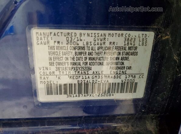 3N1AB7APXGY252084 2016 NISSAN SENTRA Blue Вид підкапотного простору