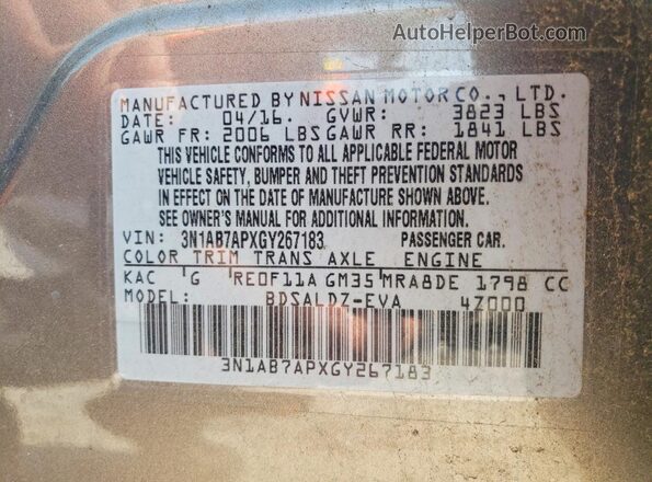 3N1AB7APXGY267183 2016 NISSAN SENTRA Gray Engine compartment view