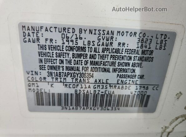 3N1AB7APXGY306354 2016 NISSAN SENTRA White Vista del compartimento del motor