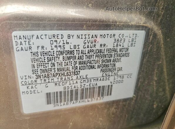 3N1AB7APXHL637837 2017 NISSAN SENTRA Gray Widok komory silnika