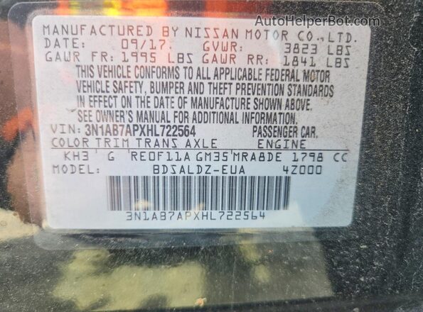 3N1AB7APXHL722564 2017 NISSAN SENTRA Black Вид підкапотного простору