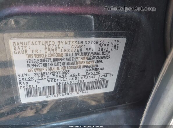 3N1AB7APXHY209656 2017 NISSAN SENTRA Gray Widok komory silnika