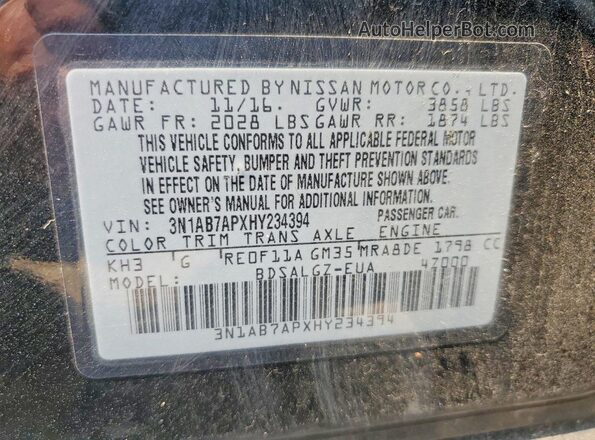 3N1AB7APXHY234394 2017 NISSAN SENTRA Black ძრავის განყოფილების ხედი