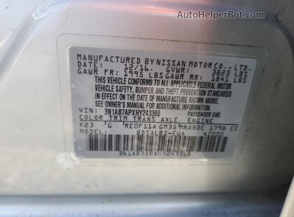 3N1AB7APXHY243368 2017 NISSAN SENTRA Silver Vista del compartimento del motor