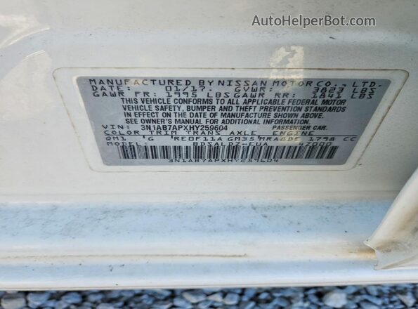 3N1AB7APXHY259604 2017 NISSAN SENTRA Белый Вид наклейки с VIN-кодом
