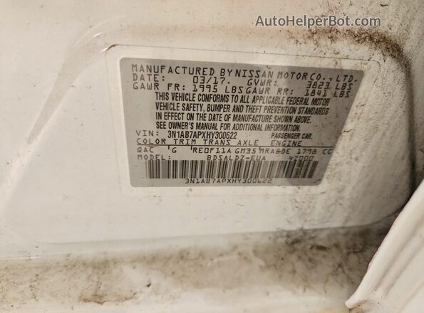 3N1AB7APXHY300622 2017 NISSAN SENTRA White Շարժիչի բաժամունքի տեսք