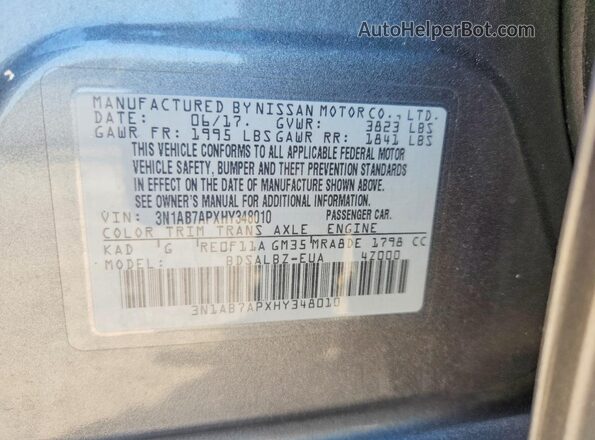3N1AB7APXHY348010 2017 NISSAN SENTRA Gray 
