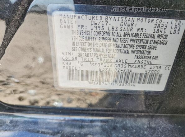 3N1AB7APXHY357046 2017 NISSAN SENTRA Black Widok naklejki z numerem VIN