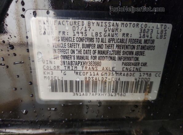 3N1AB7APXHY363980 2017 NISSAN SENTRA Black Widok naklejki z numerem VIN