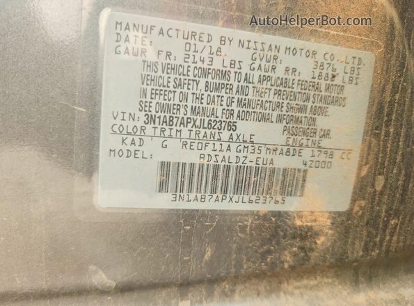 3N1AB7APXJL623765 2018 NISSAN SENTRA Gray Engine compartment view