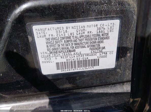 3N1AB7APXJL636449 2018 NISSAN SENTRA Black Vista del compartimento del motor