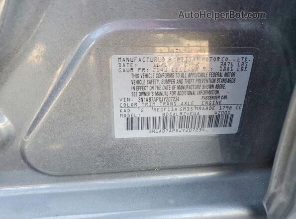 3N1AB7APXJY207234 2018 NISSAN SENTRA Серый Вид подкапотного пространства