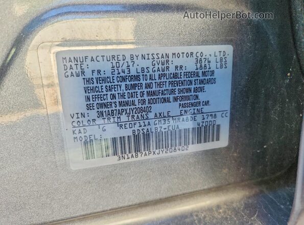 3N1AB7APXJY208402 2018 NISSAN SENTRA Charcoal Vista del compartimento del motor