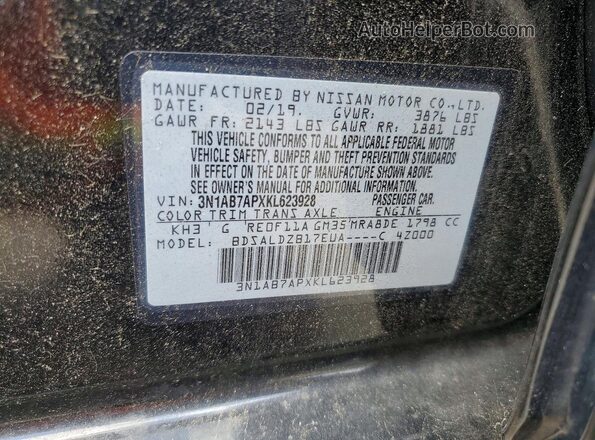 3N1AB7APXKL623928 2019 NISSAN SENTRA Black Вид підкапотного простору