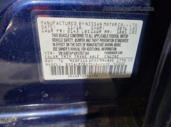 3N1AB7APXKY267144 2019 NISSAN SENTRA Blue Vista del compartimento del motor