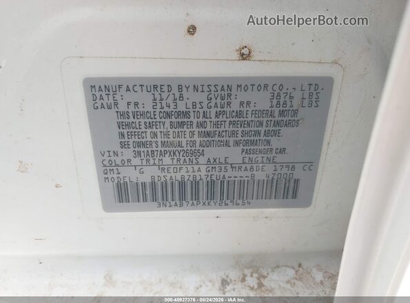 3N1AB7APXKY269654 2019 NISSAN SENTRA White Widok komory silnika