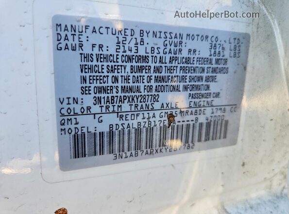3N1AB7APXKY287782 2019 NISSAN SENTRA White Engine compartment view