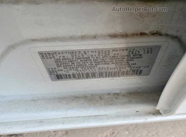3N1AB7APXKY294022 2019 NISSAN SENTRA Белый Вид наклейки с VIN-кодом