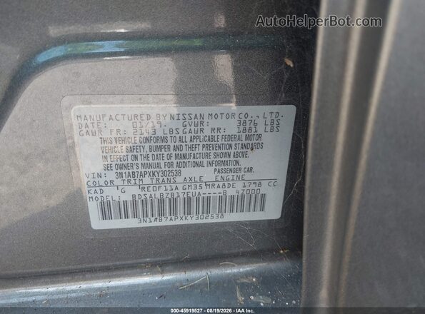 3N1AB7APXKY302538 2019 NISSAN SENTRA Gray Widok komory silnika