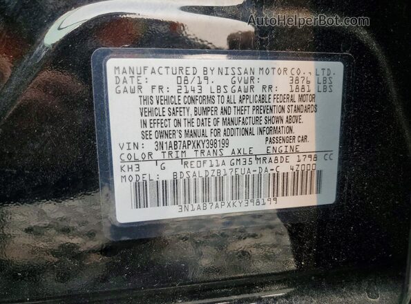 3N1AB7APXKY398199 2019 NISSAN SENTRA Black Vista del compartimento del motor