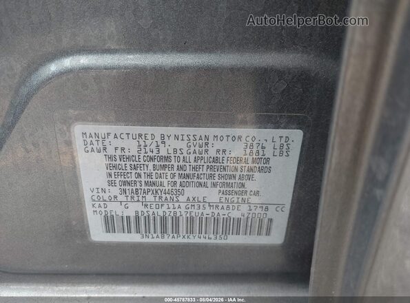 3N1AB7APXKY446350 2019 NISSAN SENTRA Gray Engine compartment view