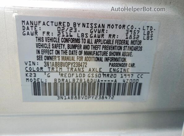 3N1AB8BV0PY238472 2023 NISSAN SENTRA Silver Vista del compartimento del motor