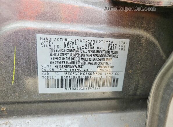 3N1AB8BV1MY247547 2021 NISSAN SENTRA Gray Vista de la etiqueta del VIN