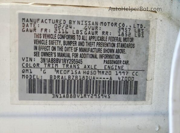 3N1AB8BV1RY295945 2024 NISSAN SENTRA White Vista de la etiqueta del VIN