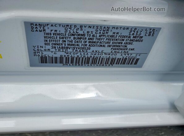 3N1AB8BV1SY408539 2025 NISSAN SENTRA White VIN sticker view