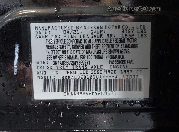 3N1AB8BV2MY269671 2021 NISSAN SENTRA Black Vista del compartimento del motor