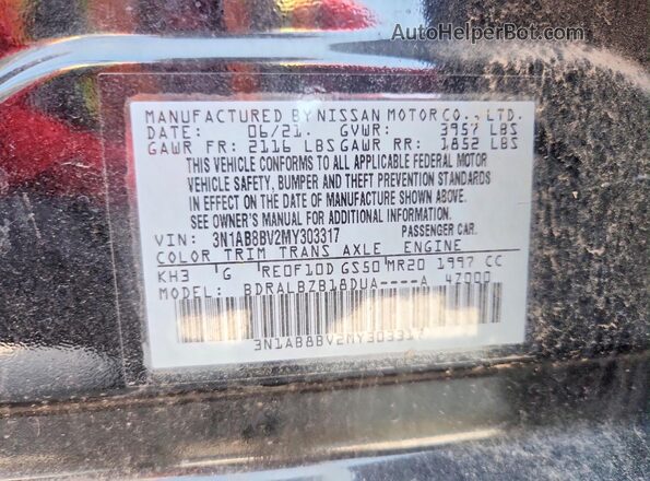3N1AB8BV2MY303317 2021 NISSAN SENTRA Black VIN sticker view