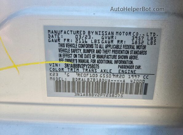 3N1AB8BV2PY258075 2023 NISSAN SENTRA Silver Вид підкапотного простору