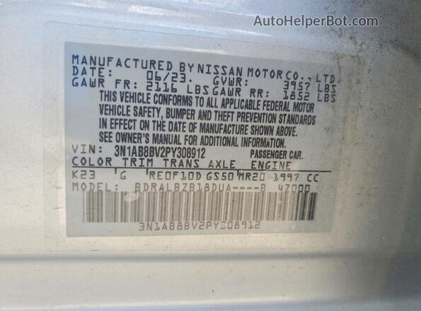 3N1AB8BV2PY308912 2023 NISSAN SENTRA Silver ძრავის განყოფილების ხედი