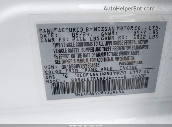 3N1AB8BV2RY354646 2024 NISSAN SENTRA White Engine compartment view
