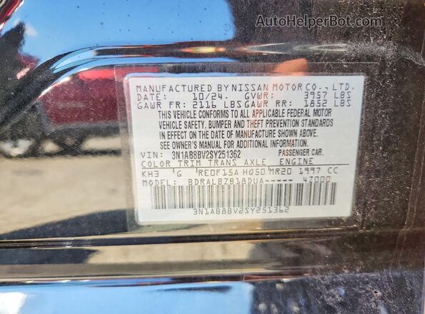 3N1AB8BV2SY251362 2025 NISSAN SENTRA Black Widok komory silnika