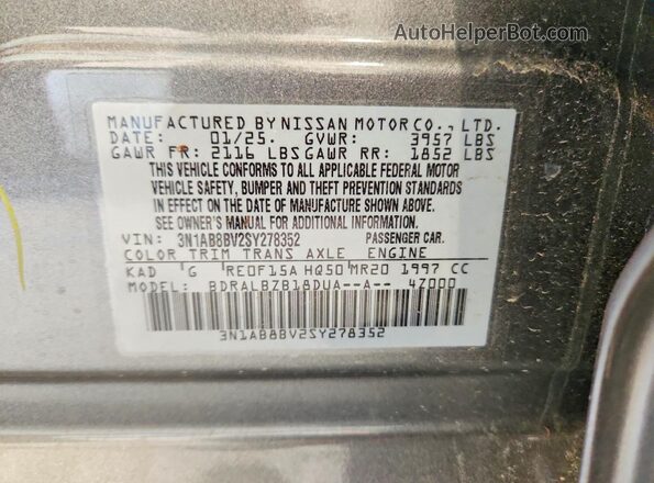 3N1AB8BV2SY278352 2025 NISSAN SENTRA Gray Widok komory silnika