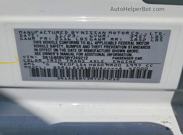 3N1AB8BV3RY249212 2024 NISSAN SENTRA White Вид підкапотного простору