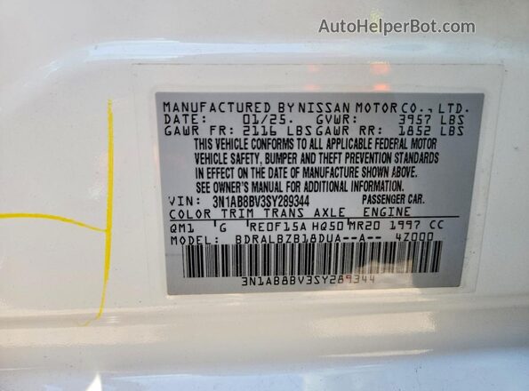 3N1AB8BV3SY289344 2025 NISSAN SENTRA White Շարժիչի բաժամունքի տեսք