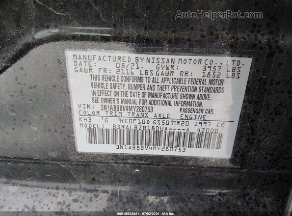 3N1AB8BV4MY280753 2021 NISSAN SENTRA Black Vista del compartimento del motor