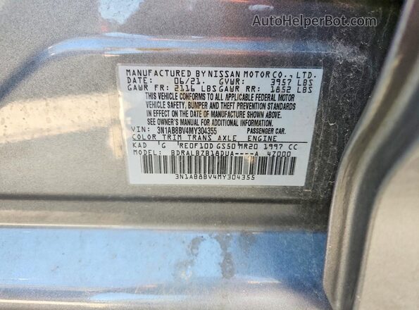 3N1AB8BV4MY304355 2021 NISSAN SENTRA Серебряный Вид подкапотного пространства