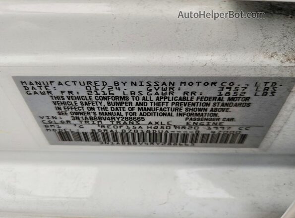 3N1AB8BV4RY288665 2024 NISSAN SENTRA White Widok naklejki z numerem VIN