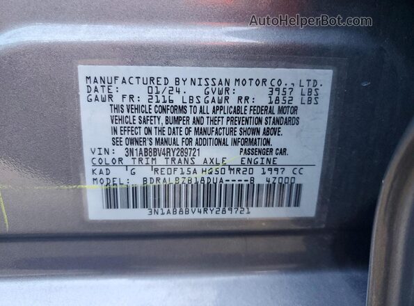 3N1AB8BV4RY289721 2024 NISSAN SENTRA Gray Вид підкапотного простору