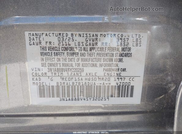 3N1AB8BV4SY320259 2025 NISSAN SENTRA Gray Widok komory silnika