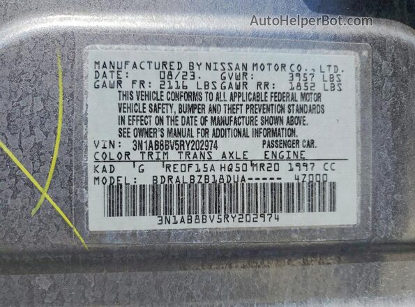 3N1AB8BV5RY202974 2024 NISSAN SENTRA Gray VIN sticker view