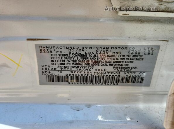 3N1AB8BV5RY291753 2024 NISSAN SENTRA White Շարժիչի բաժամունքի տեսք