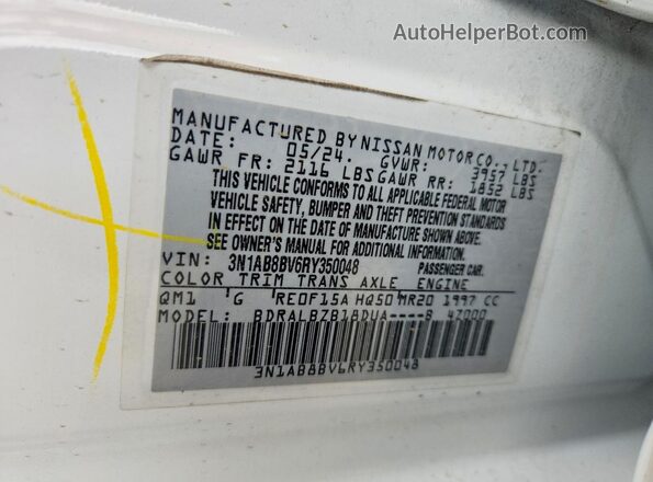3N1AB8BV6RY350048 2024 NISSAN SENTRA White Widok komory silnika
